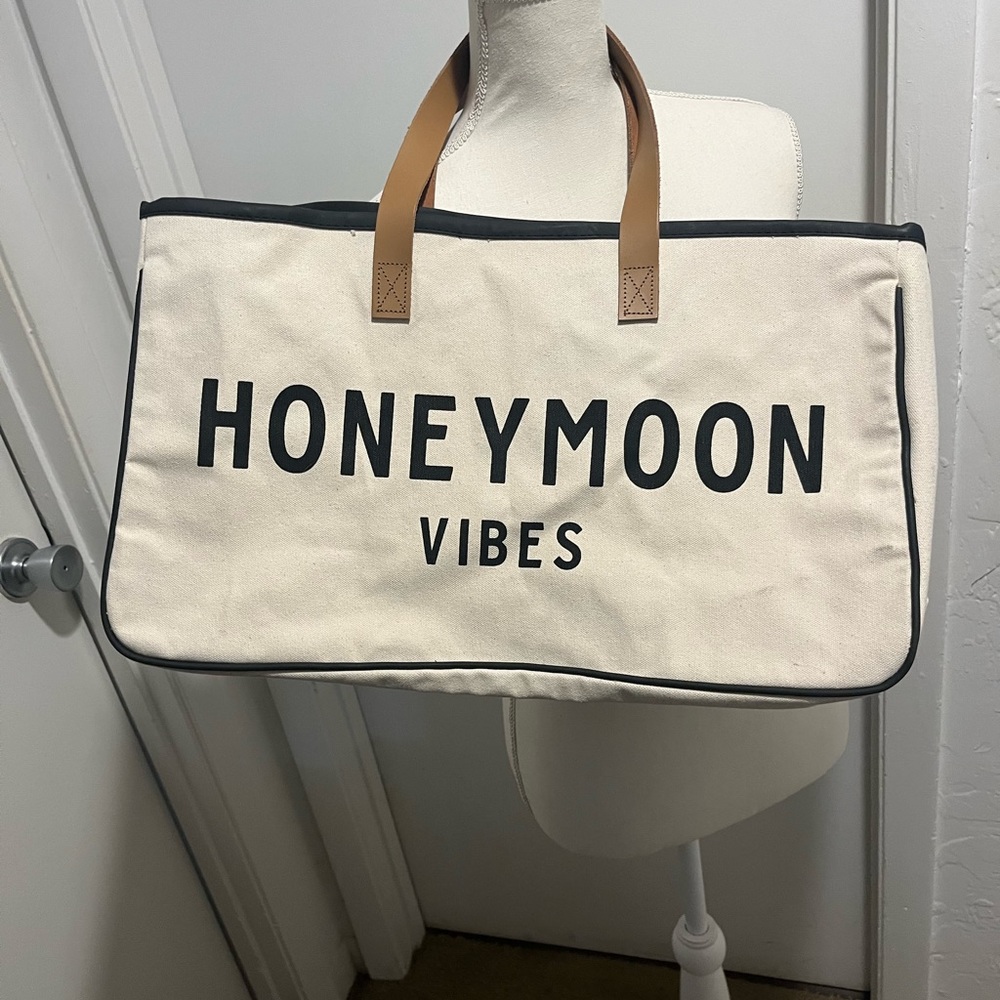 Honeymoon Vibes Cream and Black Tote Bag